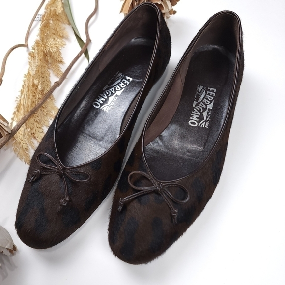 Salvatore Ferragamo Brown Black Leopard Fur Loafer Flats Sz 8½B - Picture 8 of 16